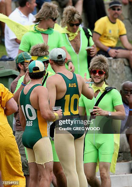 St John's, ANTIGUA AND BARBUDA: Australian fans wait for the start of the World Cup Cricket Super Eight match between Australia and Bangladesh at the...