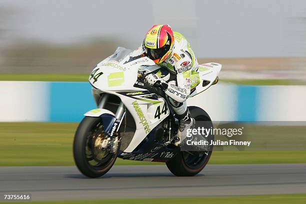 Roberto Rolfo of Italy and Hanspree Ten Kate Honda in action during qualifying for the World Superbikes Championships European Grand Prix at...