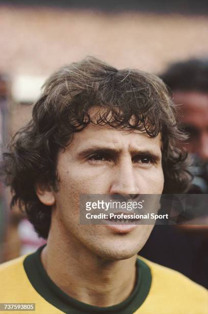 Brazilian professional footballer and midfielder with the Brazil national football team, Zico pictured during the 1982 FIFA World Cup tournament in...
