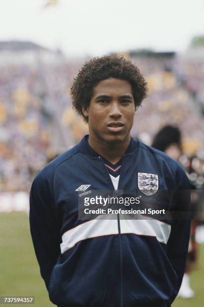 English professional footballer and winger with Watford, John Barnes pictured prior to playing for the England national football team in the British...