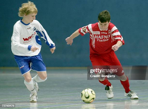 Teammembers of TSV Rosenheim and FK Pirmasens fight during the Futsal Cup at the Sportschool Kaiserau on April 01, 2007 in Bergkamen, Germany.