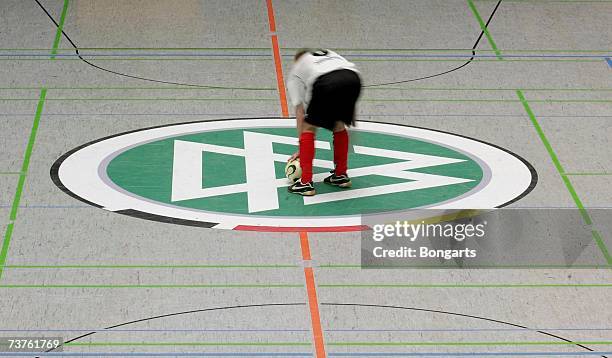 Member of Concordia Hamburg prepares for a kick-off during the Futsal Cup at the Sportschool Kaiserau on April 01, 2007 in Bergkamen, Germany.