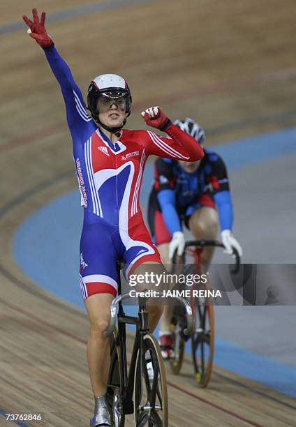 Palma de Mallorca, SPAIN: Britain's Victoria Pendleton wins the Women's Keirin event at the Track Cycling World Championships in Palma de Mallorca,...