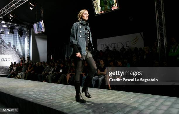 Model walks the catwalk during the Olga Deffi fashion show as part of Russian Fashion Week on April 1, 2007 in Moscow, Russia.