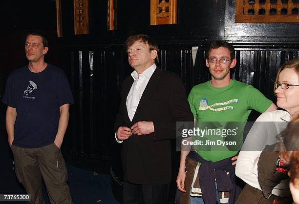 Mark E Smith of The Fall watches his band play from the audience at the Hammersmith Palais on April 1, 2007 in London. This was the last scheduled...