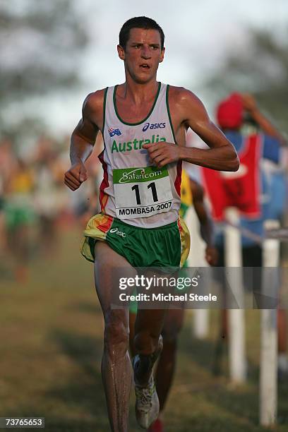 Collis Birmingham of Australia in the the men's senior race at the IAAF World Cross Country Championships on March 24, 2007 in Mombasa, Kenya.