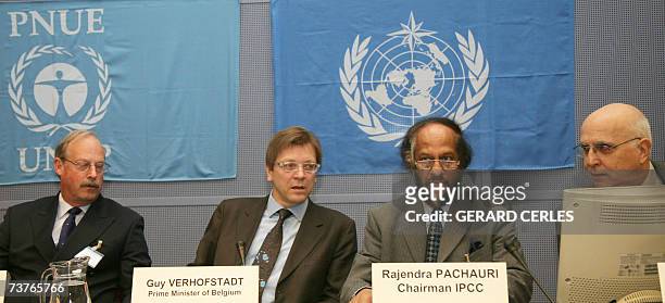 From left: Martin Parry , co-chairman of the Intergovernmental Panel on Climate Change , Belgian Prime Minister Guy Verhofstadt, IPCC Chairman...