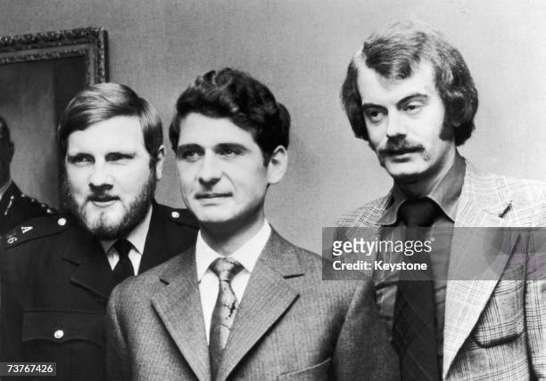 Michael Hills, Inspector James Beaton and Detective Constable Peter Edmonds, 4th July 1974. The three were involved in foiling an attempt to kidnap...