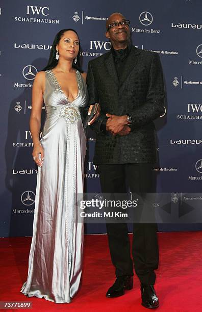 Laureus World Sports Academy member Edwin Moses and Michelle Douglas attend the awards ceremony during the Laureus Sports Awards at the Palau Sant...