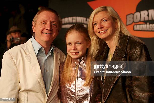 German actors Michaela Merten , husband Pierre Franckh and common daughter Julia attend the German film premiere of "Born to be wild - saumaessig...