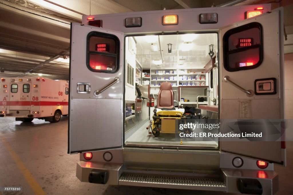 Ambulance with back doors open