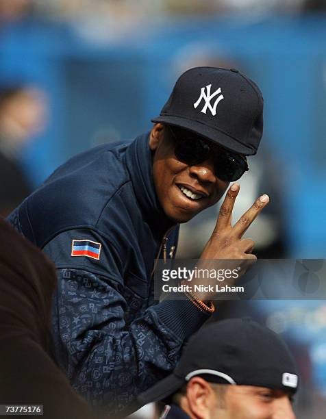 Hip-hop mogul Jay-Z watches the New York Yankees play the Tampa Bay Devil Rays during their Opening Day game at Yankee Stadium April 2, 2007 in the...
