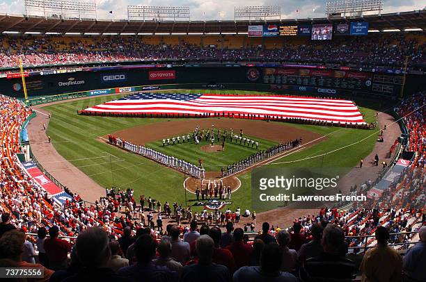 Fans fill up the stadium before the Washington Nationals game against the Florida Marlins on Opening Day April 2, 2007 at RFK Stadium in Washington,...