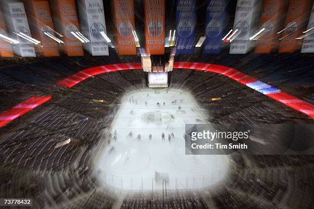 An artistic impression of the Rexall Place taken before the game between the Edmonton Oilers and the Minnesota Wild at Rexall Place on March 15 in...