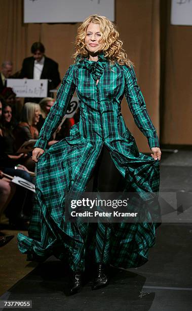 Actress Linda Hamilton walks the runway at Johnnie Walker's "Dressed To Kilt 2007" fashion show at Capitale on April 2, 2007 in New York City.