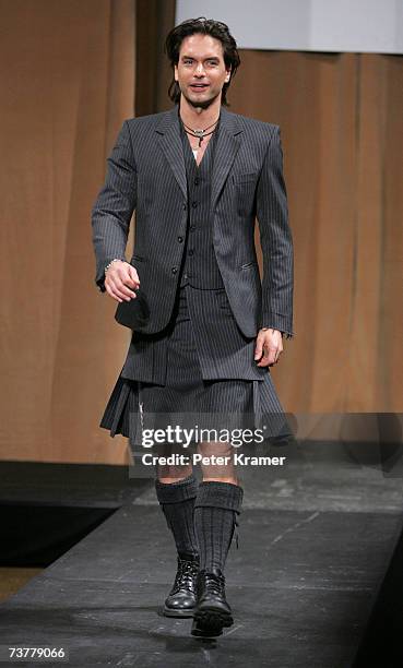 Model Marcus Schenkenburg walks the runway at Johnnie Walker's "Dressed To Kilt 2007" fashion show at Capitale on April 2, 2007 in New York City.