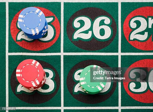 close up of bets on roulette table - roulette table ストックフォトと画像
