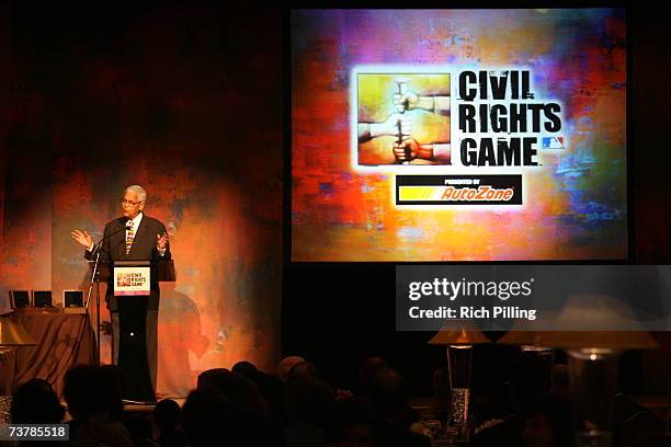 Julian Bond, Chairman of the NAACP speaks during the MLB Beacon Awards Luncheon at the Peabody Hotel in Memphis, Tennessee on March 31, 2007.