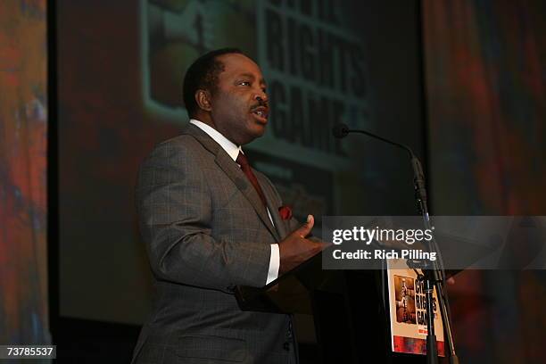 Hall of Famer Joe Morgan speaks during the MLB Beacon Awards Luncheon at the Peabody Hotel in Memphis, Tennessee on March 31, 2007.