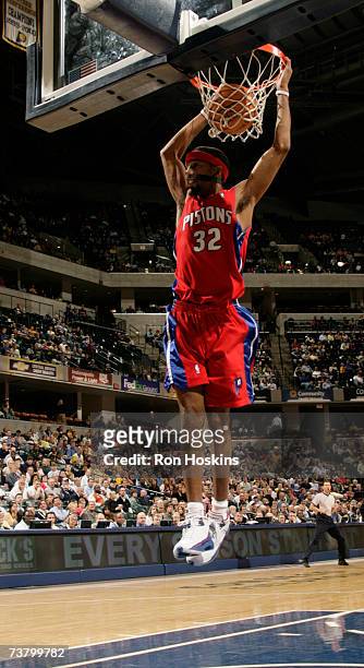 Richard Hamilton of the Detroit Pistons scores against the Indiana Pacers at Conseco Fieldhouse April 3, 2007 in Indianapolis, Indiana. NOTE TO USER:...