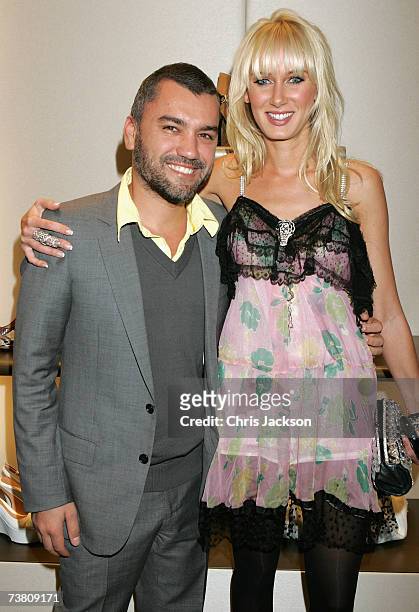 Sergio Rossi designer Edmundo Castillo and Model Kimberley Stewart attend the Sergio Rossi store launch party on Sloane Street on April 4, 2007 in...