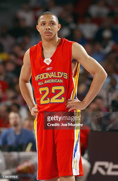 Eric Gordon of the West Team looks on against the East Team during the Boy's McDonald's All American High School Basketball Game on March 28, 2007 at...