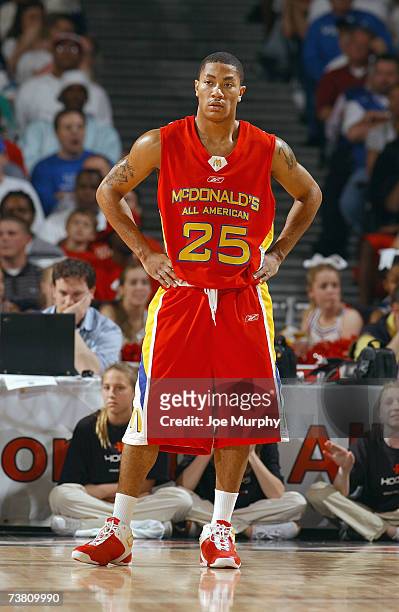 Derrick Rose of the West Team looks on against the East Team during the Boy's McDonald's All American High School Basketball Game on March 28, 2007...