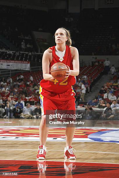 Amy Jaeschke of the West Team shoots a free throw against the East Team during the Girl's McDonald's All American High School Basketball Game on...