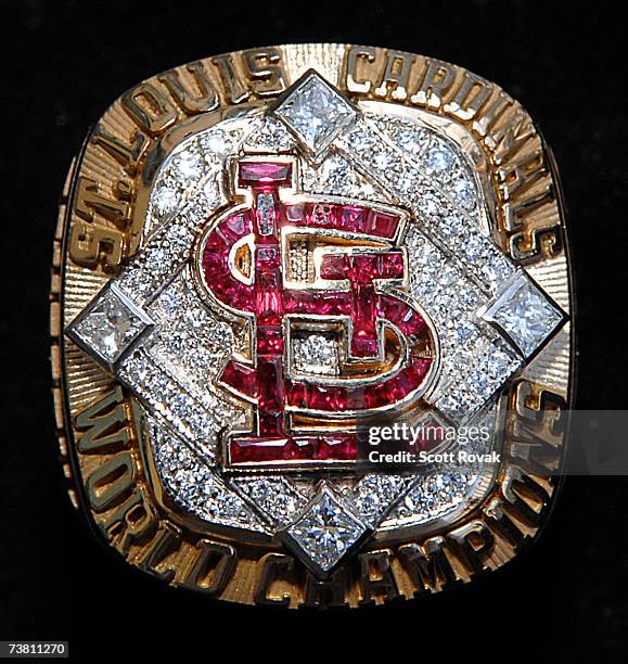 Detail view of the St. Louis Cardinals 2006 World Series Ring at Busch Stadium on April 3, 2007 in St. Louis, Missouri.