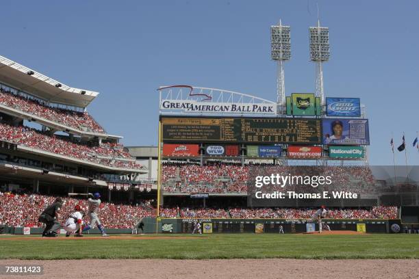 General view as the sun sets after a strike out by Trevor Bauer of