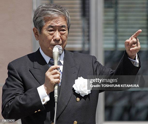 Tokyo's Governor Shintaro Ishihara delivers a speech during his stumping tour for the April 08 Tokyo metropolitan governor election in Tokyo, 05...