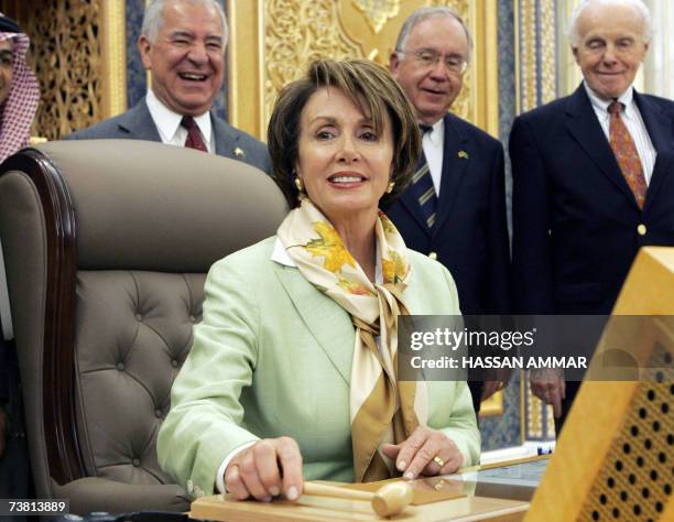 House speaker Nancy Pelosi sits on the chair of Saleh bin Abdullah bin Hamid , the Saudi Shura Council Chairman, in Riyadh, 05 April 2007. Pelosi...