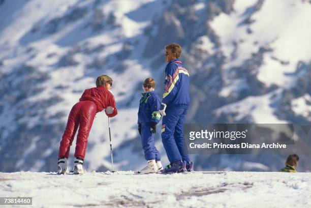 Princess Diana with her son William during a skiing holiday in Lech, Austria, 9th April 1991.