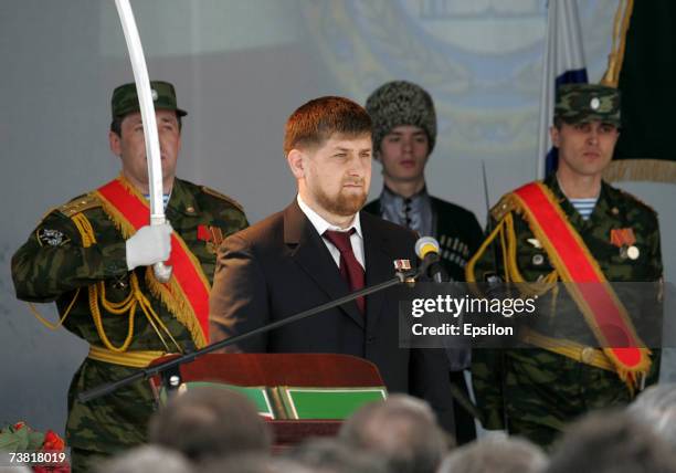 Chechen President Ramzan Kadyrov during his swearing ceremony celebrating his near-total control of the southern Russian province April 5, 2007...