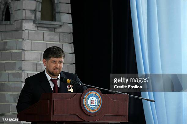Chechen President Ramzan Kadyrov speaks during his swearing ceremony celebrating his near-total control of the southern Russian province April 5,...