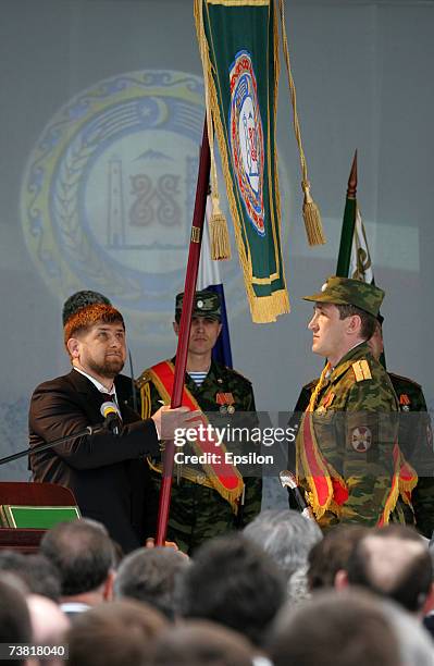 Chechen President Ramzan Kadyrov during his swearing ceremony celebrating his near-total control of the southern Russian province April 5, 2007...