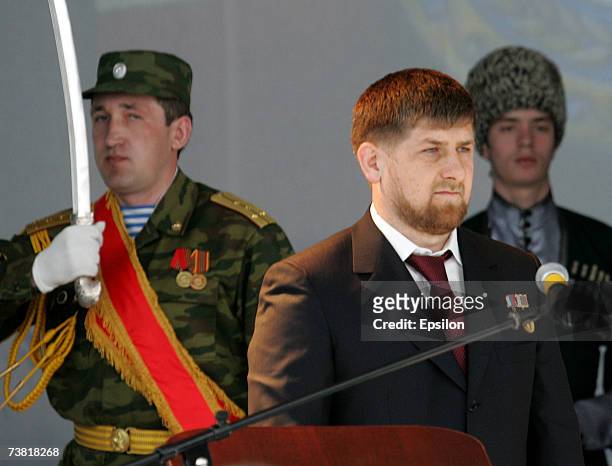 Chechen President Ramzan Kadyrov during his swearing ceremony celebrating his near-total control of the southern Russian province April 5, 2007...