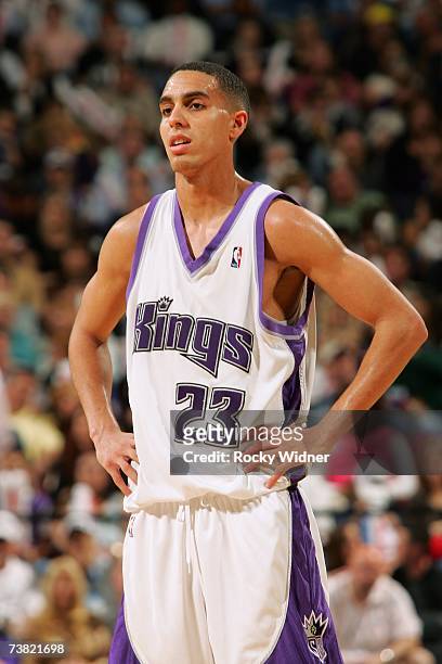 Kevin Martin of the Sacramento Kings stands on the court during the game against the Los Angeles Clippers at Arco Arena on March 30, 2007 in...