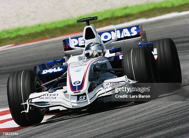 Sebastian Vettel of Germany and BMW Sauber competes during the practice for the Malaysian Formula One Grand Prix at the Sepang Circuit on April 6 in...