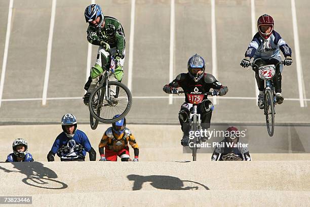 Riders practice on the new track during the NZ National BMX Championships at the North Harbour BMX Club April 6, 2007 in Auckland, New Zealand.