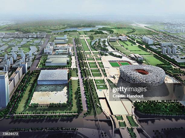 In this handout from the Beijing Organizing Committee for the Games of the XXIX Olympiad, An artist impression of the National Stadium which is...