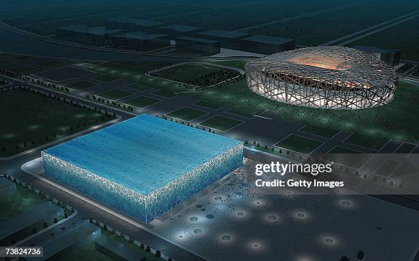 In this handout from the Beijing Organizing Committee for the Games of the XXIX Olympiad, An artist impression of the National Aquatics Center and...