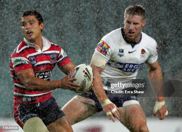 Craig Wing of the Sydney Roosters looks to pass the ball against the Brisbane Broncos during the round four NRL match between the Sydney Roosters and...