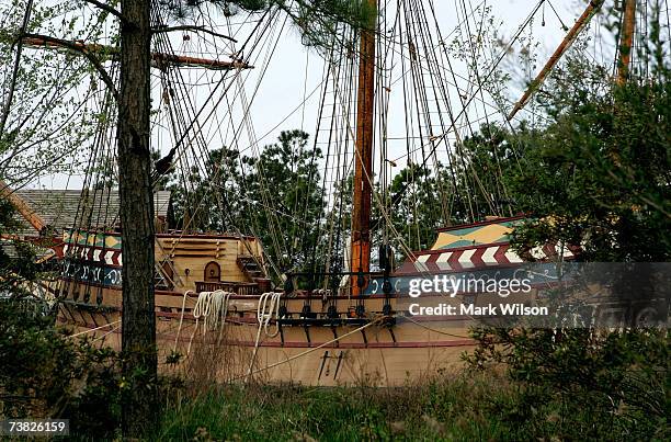 Replica of the sailing ship the Susan Constant is docked at the Jamestown settlement April 6, 2007 in Jamestown, Virginia. The Jamestown settlement,...