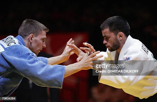 Zaza Kedelashvili of Georgia vies with Milos Mijalkovic of Serbia in the men's 66 kg final of the Euro Judo 2007 Championship in Belgrade, 06 April...