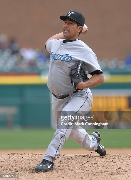 Victor Zambrano of the Toronto Blue Jays pitches during the game against the Detroit Tigers at Comerica Park in Detroit, Michigan on April 4, 2007....
