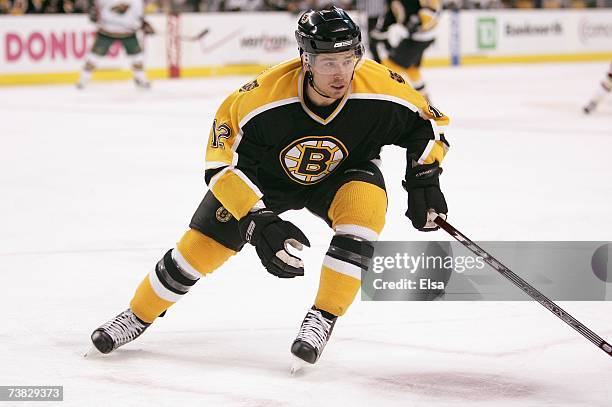 Chuck Kobasew of the Boston Bruins skates during the game against the Minnesota Wild on March 8, 2007 at the TD Banknorth Garden in Boston,...