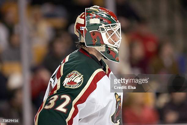 Goaltender Niklas Backstrom of the Minnesota Wild looks on during the game against the Boston Bruins on March 8, 2007 at the TD Banknorth Garden in...