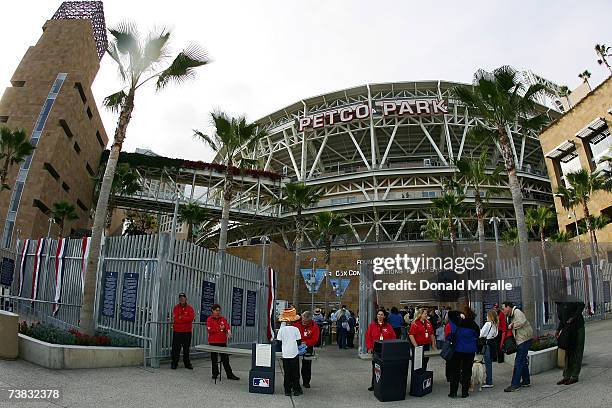 Fans enter through the turnstiles before Opening Night at Petco Park between the Colorado Rockies and the San Diego Padres on April 6, 2007 in San...