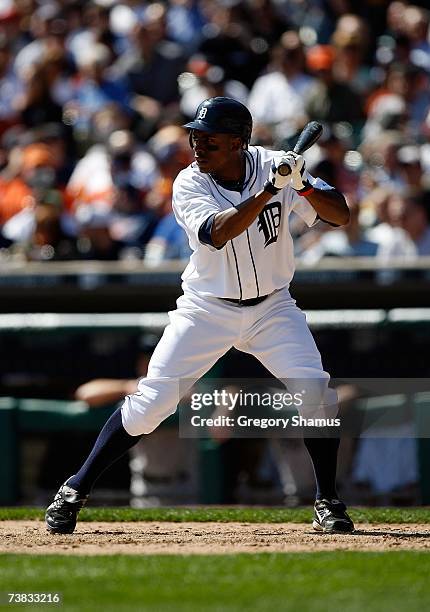 Curtis Granderson of the Detroit Tigers bats against the Toronto Blue Jays during the Home Opener for the Detroit Tigers at Comerica Park on April 2,...